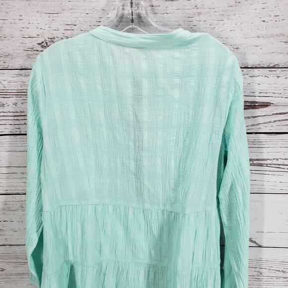 Soft Surroundings Aqua Blue Tiered Half Button Long Sleeve Top Size Medium - Picture 10 of 12